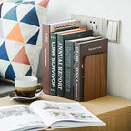 Large Bookend Hold Heavy Books-7x4x5in 3 Pack Non-Skid Wood Bookends Walnut - Image 2
