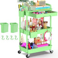 Goovilla 3 Tier Rolling Utility Cart Organizer with Removable Drawer, Green by Goovilla
