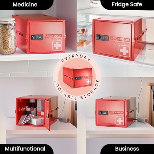 Lockabox One™ | Premium Medicine Lock Box | Medium Medication Lock Box With Code For Medicines, Vitamins & Supplements | External Size 12 x 8 x 6.6 inches (Medi Red) - Image 3