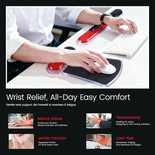 Ospelelf Mouse Pad with Wrist Rest and Ergonomic Gel Keyboard Hand Wrist, Support for Typing Gaming, Relieve Wrist Pain, Cool & Easy to Clean, for Office, Programmer, Home Computer Use, Black Red - Image 2