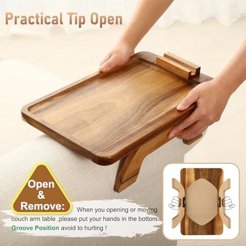 SINWANT Couch Arm Tray,15.35x9.84 in Sofa Clip on Arm Table,Acacia Wood - Image 5