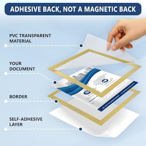 12 Pack Magnetic Sign Holder 8.5 x 11 with Adhesive Back - Gold Magnetics Poster Frame & Magnetic Paper Holder - Reusable Adhesive Frames 8.5x11 - Magnet Frame for Wall Windows - Magnet Document Holders - Image 5