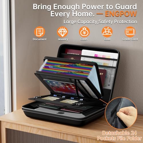 ENGPOW Fireproof Document Box with Lock & 25-Pocket Accordion File Folder - Image 6
