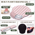 Pink Gingham Scalloped Desk Mat Set, Mouse Pad with Gel Wrist Rest,Ergonomic Keyboard Wrist Support for Women Non-Slip Desk Pad Home Office Decor - Image 5