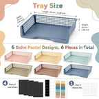 Set of 6 Boho Turn in Trays with Label Stickers for Teachers Stackable Classroom Paper Letter Trays Plastic Classroom Desk Letter Organizer Tray Storage Baskets for Library, Drawers, Office, Home - Image 2