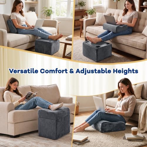Foot Rest for Under Desk at Work, Ergonomic 2-in-1 Footrest Stool with 3 Adjustable Heights, Wave Contoured Foam Leg & Feet Support Cushion with Washable Velvet Cover for Office Chair, Gaming, Car - Image 7