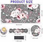 Mouse Pad,Large Pink Desk Mat, 4in1 XXL Mousepad + Keyboard Wrist Rest+Mouse Wrist Rest+Coaster Set with Ergonomic Desk Pad for Home Office Table Computer-Gray Rose Floral - Image 2
