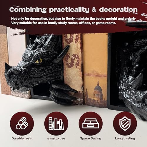 Dragon Bookshelf Decor,Dragon Bookends,Gothic Fantasy Bookends - Image 4