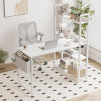 Treesland 40 Inch Computer Desk with Bookshelf, Corner Desk with Storage, L Shaped Desk, Home Office Desks, Writing Study Desk for Bedroom, White - Image 3