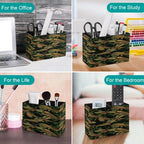 PU Leather Multi-Compartment Pen Holder Desktop Organizer Pencil Cup Storage Caddy for Office Home Supplies Hand Drawn Vintagel Pattern with Dragonflies And Olive Branches - Image 4