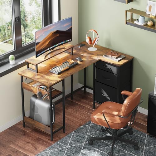 DEVAISE Computer Desk, Home Office, 48 Inch with Drawers, Rustic Brown - Image 2