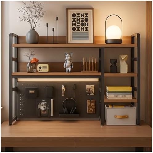 Desktop Bookshelf, pegboard Storage and Organization Rack, Dorm Desk Shelf, Desk Hutch, Desktop Storage for Office, Study, Student Display Rack,Desktop Shelves (Black+Walnut 37.4" Lx9.9 Wx37 H) by Unknown