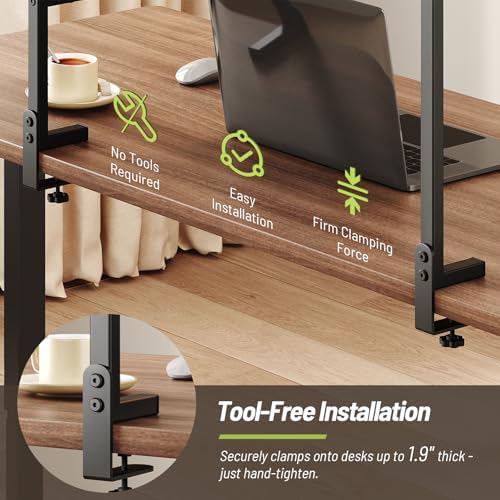 Clamp On Desk Shelf, Metal & Wooden Desktop Bookshelf & Heavy Duty Desktop Organizer, Desk Accessories,38.3" W x 33" H (Black) 999BKSSJ197 - Image 6