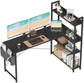 Treesland 55 Inch Small L Shaped Desk, Corner Desk with Bookshelf, Home Office Desk, Writing Study Desk for Bedroom, Black by Treesland