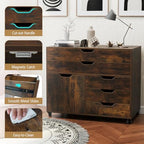 GOFLAME 5-Drawer Mobile File Cabinet, Rolling Lateral Filing Cabinet with Drawers and Storage Compartment, Modern Printer Stand with Wheels for Living Room, Study, Home Office, Rustic Brown - Image 7