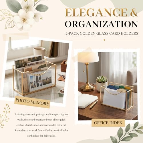 Lewtemi 2 Pack Gold Glass Business Card Holder, 6.5 x 2.6'', Open-front - Image 4