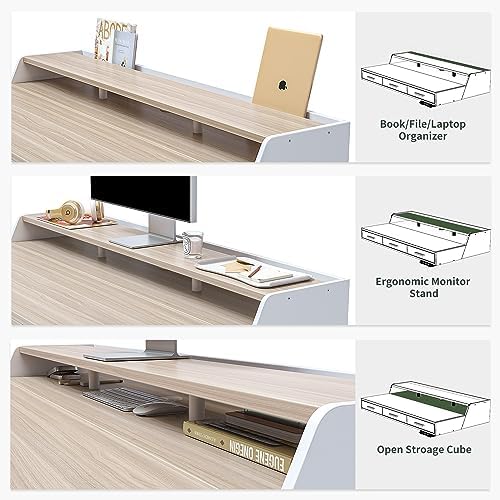 CubiCubi One-Piece Standing Desk 55x26 with 3 Wood Drawers, Pale Walnut - Image 6