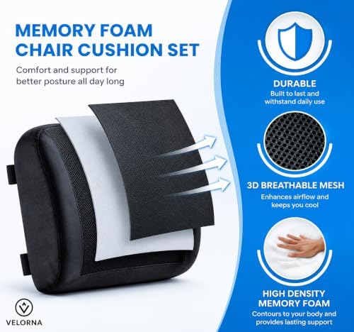 2-in-1 Memory Foam Seat Cushion & Lumbar Support Set | Ergonomic Office Chair Cushion for Tailbone, Sciatica & Help Back Pain Relief | Non-Slip Coccyx Pad, Washable Cover, Adjustable Strap - Image 7