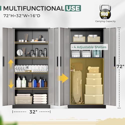 Greenvelly Metal Garage Storage Cabinet with Lock, 72”Metal Storage Cabinet with 2 Doors and 4 Adjustable Shelves, Steel Tool Cabinet for Garage,Home Office, School,Gym (Black Grey) - Image 4