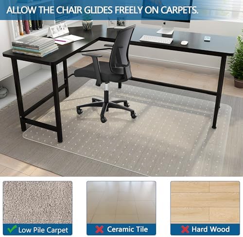 Office Chair Mat for Carpet, 72" x 46" Low Pile Carpet Protector Mat for Office Chair, Under Desk Office Mats for Rolling Chairs, Easy Glide, Rectangle - Image 2
