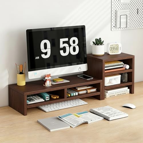 Solid Wood Monitor Stand Riser & Laptop Stand Desk Organizer - Office Accessories for PC Workspace, Computer Organization, Countertop Hutch Dark Brown Log Combination 3 by Unknown