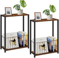 Homleke Narrow Side Tables Set of 2 with Magazine Holder, Skinny End Tables by Homleke