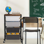 Rolling Cart with Drawers, Rolling Storage Cart with Large Plastic Drawers & Wooden Tabletop, Utility Cart with Pegboards & Basket, Storage Drawers Cart for Living Room, Classroom, Bedroom, Office - Image 6
