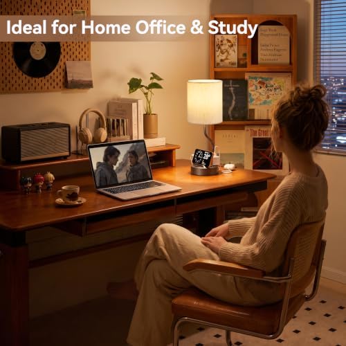 Fenmzee Bedside Lamps for Bedroom Set of 2-18" Brown Table Lamp for Desk - Image 2