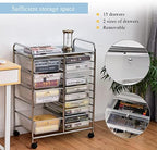 LDAILY 15 Drawer Rolling Storage Cart, Rolling Cart with Drawers for Classroom, Art Supply Craft Organizer on Wheel with Metal Frame & Handles for Home Office School - Image 5