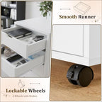 5 Drawer Rolling Storage Cabinet, Mobile File Cabinet for Office, White - Image 7