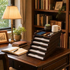 Solid Wood Letter Tray, 6-Tier Pull-Out Paper File & Desk Organizer, Walnut - Image 2