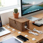 Wicker Cable Management Box, 2 Pack Large & Small Cable Organizer Box, Faux Rattan Hand-Woven Desk Organizer with 10 Cord Clips and 10 Ties, for Home Office and Charging Station - Image 4