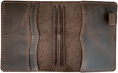 Travelers Notebook Cover with Inner Pockets, Card Slots and Pen Holder, Passport Size, Dark Brown - Image 4
