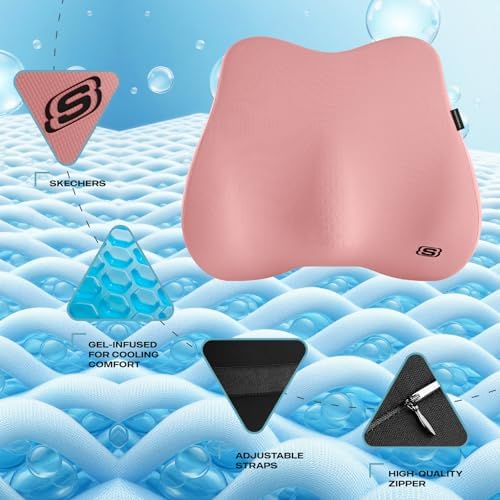 Skechers Lumbar Pillow Premium Gel & Memory Foam, Lumbar Support Pillow for Office,Chair Lower Back Pain Relief Lumbar Pillow,Ergonomic Back Support Pillow for Office Chair,Car,Home,Travel,Pink - Image 3