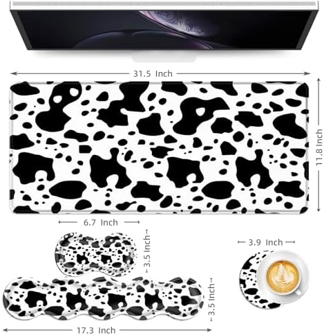 Keyboard Mouse Pad Set, Extended Gaming Mouse Pad+Ergonomics Keyboard Wrist Rest Support, Memory Foam, Easy Typing Pain Relief, 4Pcs XL Ultra Thick Desk Mat,Cute Cow Pattern - Image 6