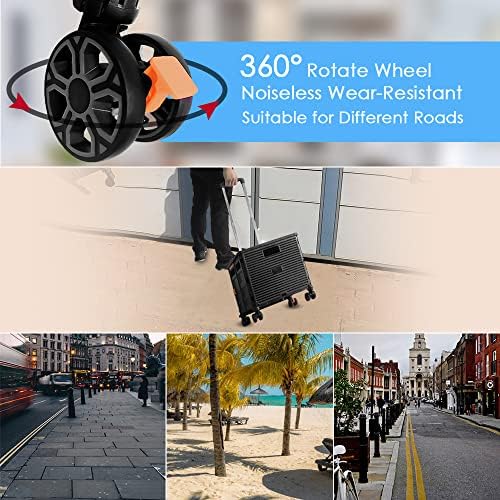 Foldable Utility Cart Portable Collapsible Crate Rolling Carts with Wheels Rolling Tote Basket Teacher Cart with Lid Wear-Resistant 360°Rotate Wheel Noiseless for Shopping Storage Office Use - Image 3