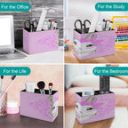 PU Leather Multi-Compartment Pen Holder Desktop Organizer Pencil Cup Storage Caddy for Office Home Supplies Hand Drawn Vector Rabbit Cute Bunny Rabbit with Bow Cute - Image 4