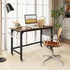 Giantex 48" Rolling Computer Desk, Mobile Study Writing Desk with Wheels, Storage Bag & 2 Hanging Hooks, Simple Style Home Office Work Bench, PC Workstation for Study, Bedroom (Rustic Brown) - Image 2