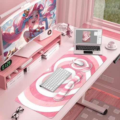 iLeadon Pink Desk Mat Set, 4in1 Mouse Pad Set with Wrist Rest - Image 2