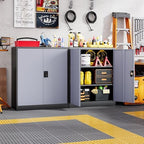Letaya Metal Storage Cabinets with Lock Door,2 Adjustable Shelves Organizer Steel Storage Cabinets for Home,Office,Warehouse,Garage,Employee Lockers(Black Gray) - Image 2