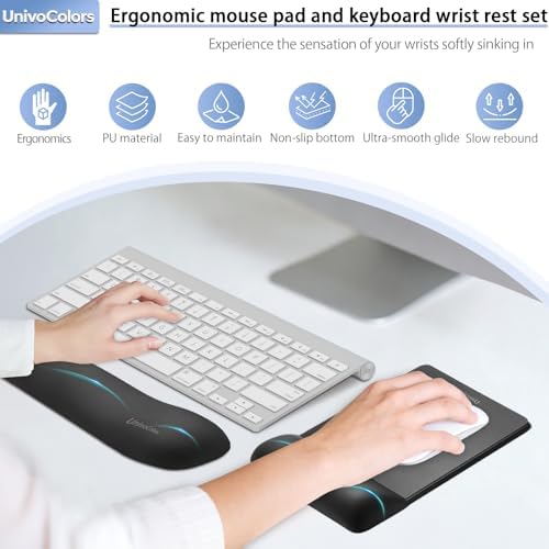 univo colors Wide Size Mouse Pad with Wrist Rest & L-Size Keyboard Wrist Rest Set,Premium PU Material,Low-Rebound Cushion,Ergonomic Design,Smooth Mouse Control with Hard Plate,Reduces Fatigue,Gray - Image 2