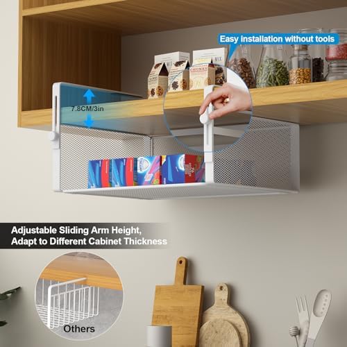 AmonHouseware 2Pack Under Shelf Basket,Adjustable Hanging Holder,White - Image 2