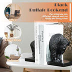 Decorative Bookends, Art Book Ends for Heavy Books, Heavy Bookends for Shelves, Vintage Non-Slip Base Book Holder, Resin Book Stopper for Home Office Decor (Black Buffalo) - Image 5