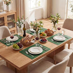 Artoid Mode Green Faux Leather Placemats Set of 8, 12x18 Inch Waterproof Wipeable Heat Resistant Vinyl Place Mats, Reversible Table Mats for Kitchen Dining Decor - Image 5