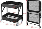 Melody House 2-Tier Metal Folding Rolling Cart, Mobile Utility Cart Trolley Storage Organizer for Office Home Kitchen Organization, Sofa Side End Table with Wheels, Black - Image 7
