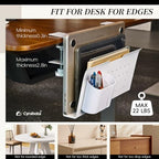 Under Desk Laptop Holder, No Drill Table Side Storage Organizer, White Clamp On Desktop Shelf Steel Table Hanging Mount File Tray, Desk Accessories & Workspace Organizers (White) - Image 3