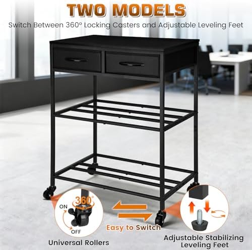 3D Printer Filament Storage Shelf with Drawers& Wheels, Black 2-Tier 3D Printer Filament Metal Stand with Storage, Adjustable Filaments Organzied Rack for Workshop Studio Office, 4 Leveling Feet - Image 5