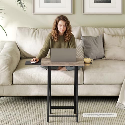 HOOBRO Folding TV Tray Table with Cup Holder & Side Tray, Snack Table - Image 5