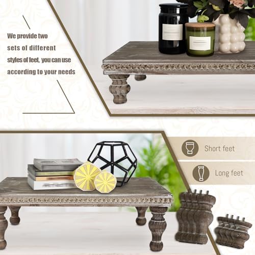 MAONAME Wood Display Risers Distressed, Vintage Brown Wooden Pedestal Stand - Image 5