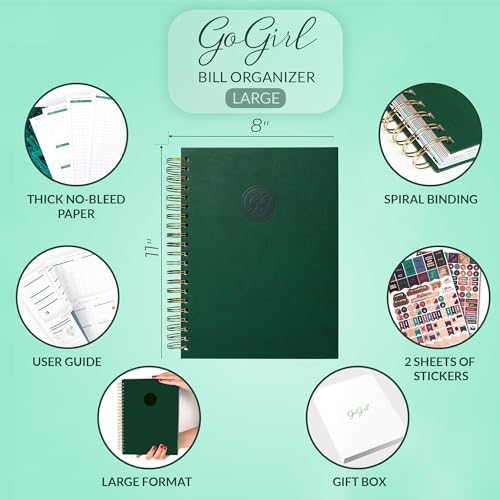 GoGirl Budget Planner & Monthly Bill Organizer with Pockets, Dark Green - Image 2